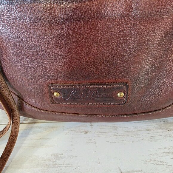 Lucky Brand Brown Leather Boho Slouchy Bag Crossbody Rustic Distressed - Picture 6 of 11